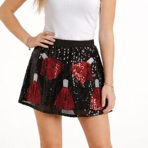 Queen Of Sparkle Sequin Mini Skirt Skort Shorts Size M Black Red Beaded
